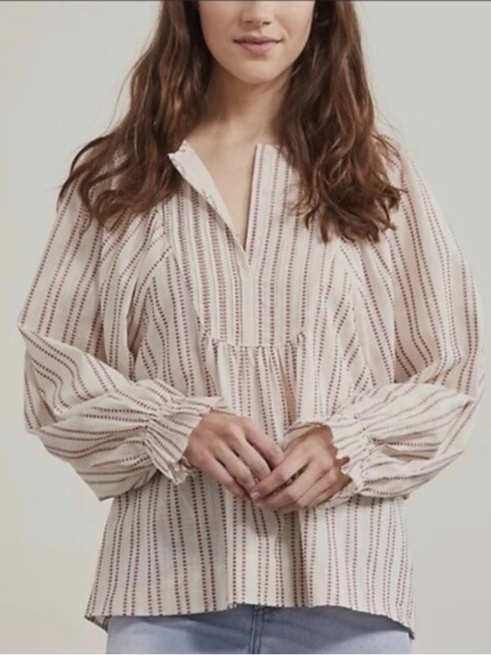 Elizabeth & James Pintuck Bib Neck Blouse M